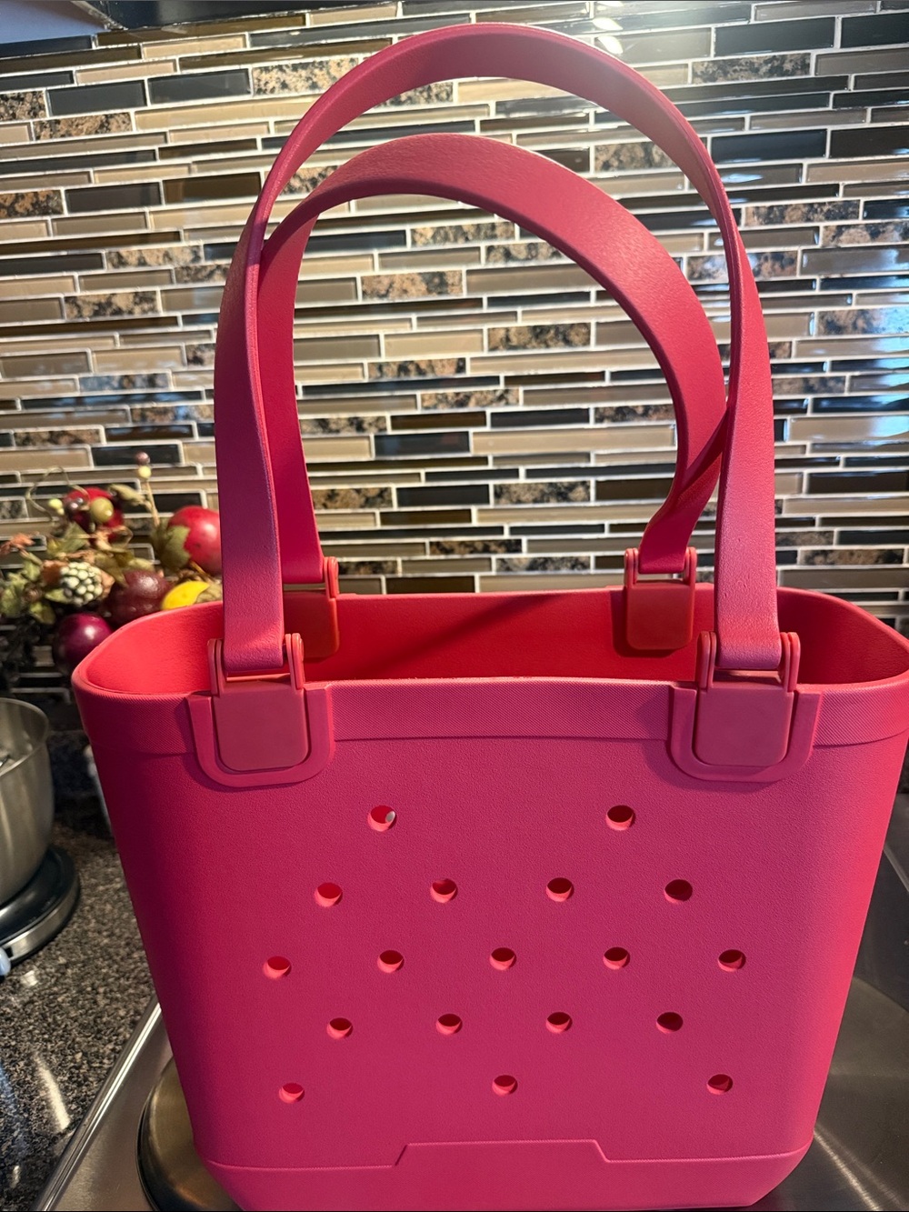 Pink Women's Tote Bag with Perforated Design
